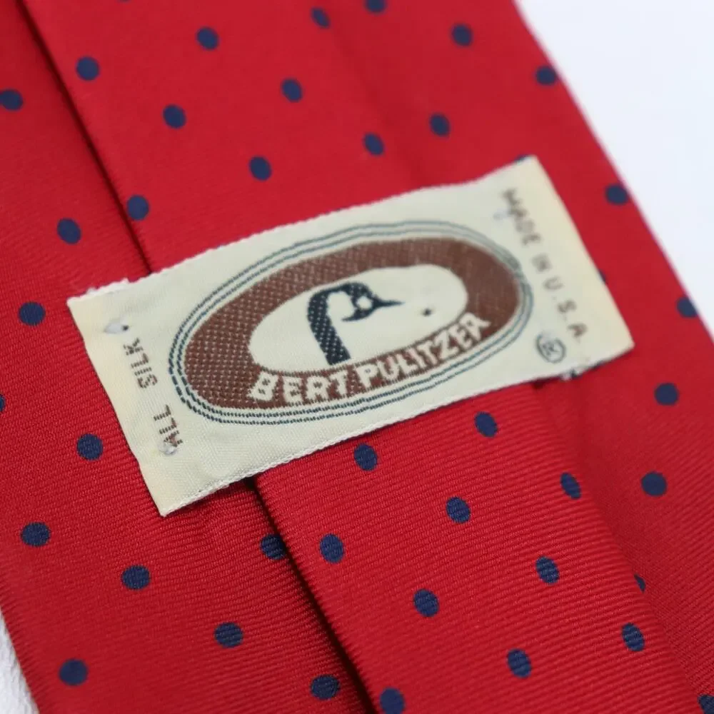 Vtg Bert Pulitzer Power Neck Tie Mens 58 in Silk Red Blue Micro Polka Dot Wide